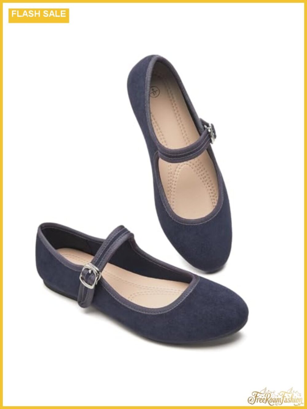 Womens Mary Jane Flats with Strap Faux Suede Casual Dressy Flat